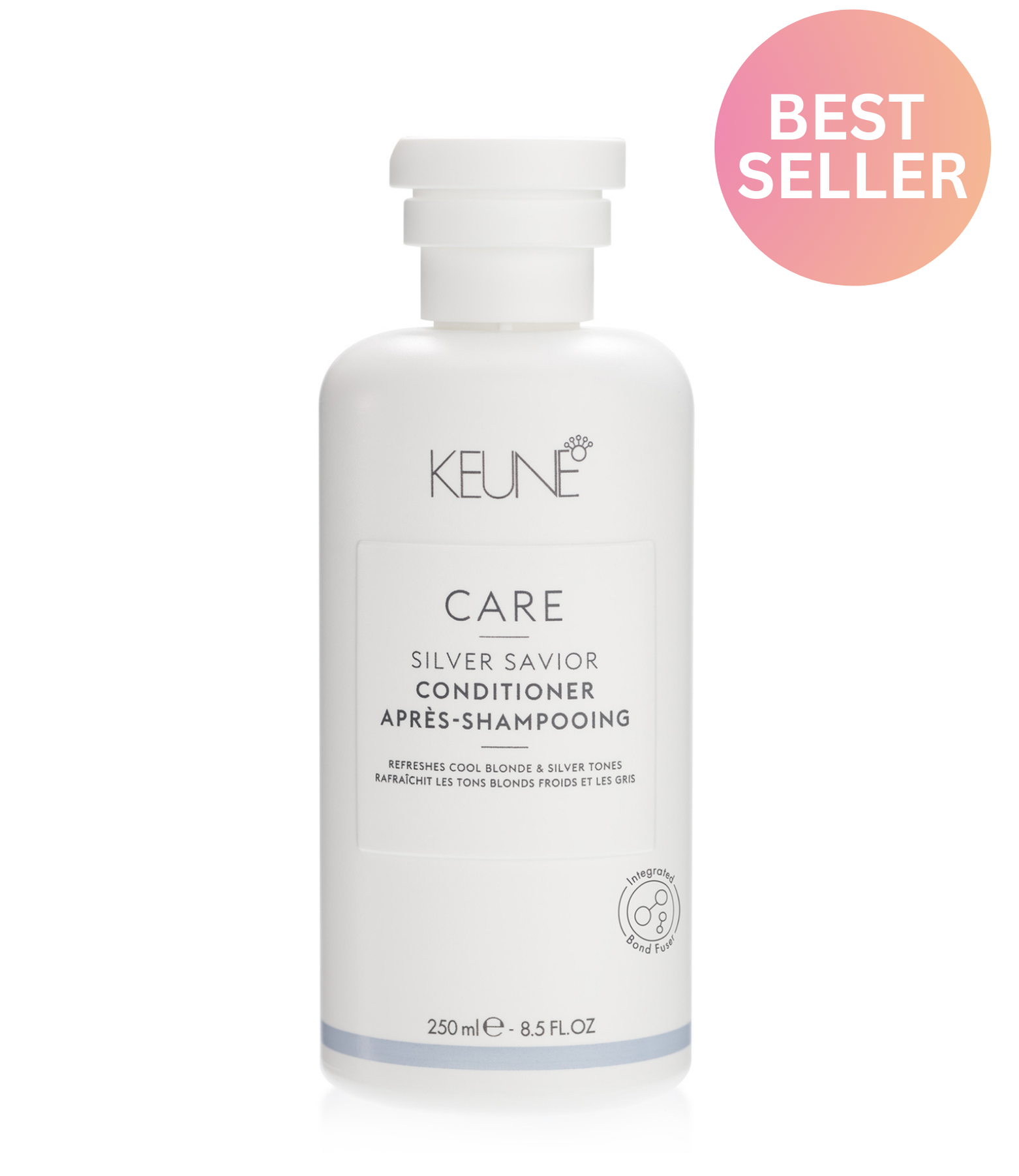 Der Care Silver Savior Conditioner enthält violette Pigmente, die kupferne und warme Töne neutralisieren, während Provitamin B das Haar glatt und gepflegt hält. Auf keune.ch.