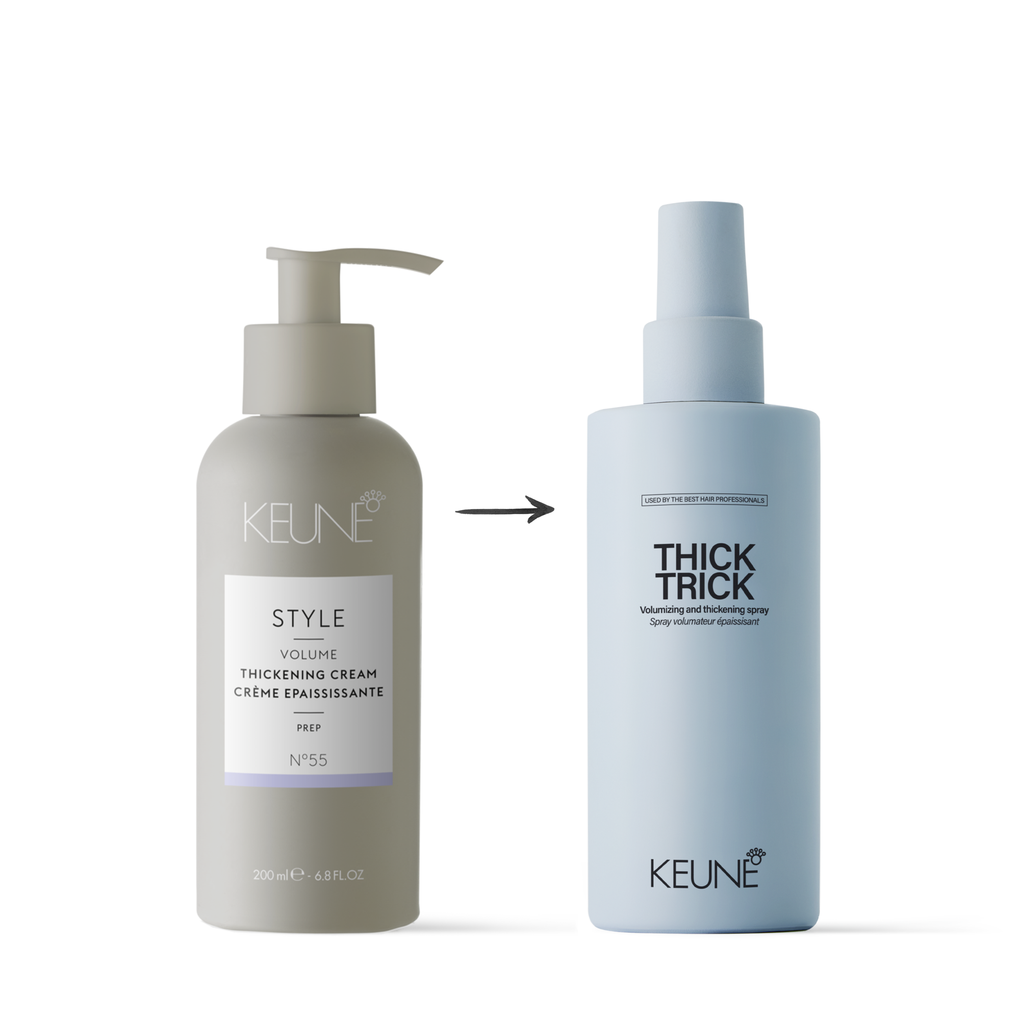 Transform your hair with Keune Thick Trick, providing volume, thickness, and heat protection for stunning styles.